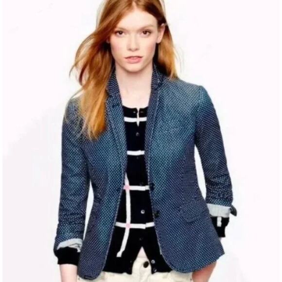 J. Crew Navy with White Polka Dot Schoolboy Blazer Size 2 - Picture 1 of 8